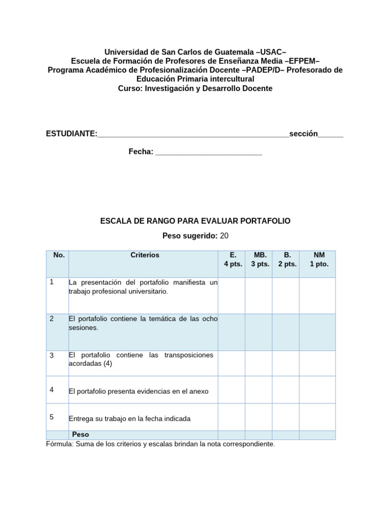 Escala De Rango Para Evaluar Una Dramatizaci Nejemplo De Una Escala De ...