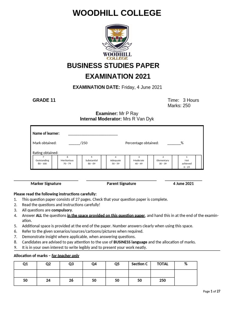 Grade 11 Business Studies Exam 2021 | PDF | Marketing | Sustainability