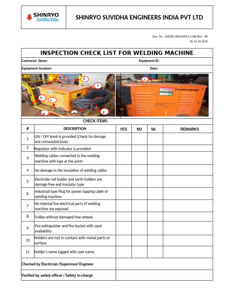Welding Machine Inspection Checklist | PDF