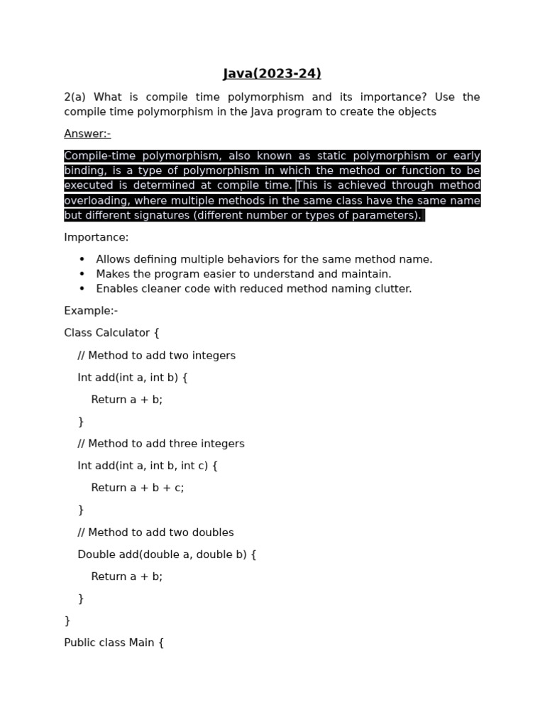 Java (2023 24) | PDF | Method (Computer Programming) | Inheritance ...