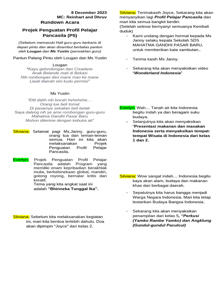 Terbaru Rundown Acara p5 8 Desember 2023 | PDF
