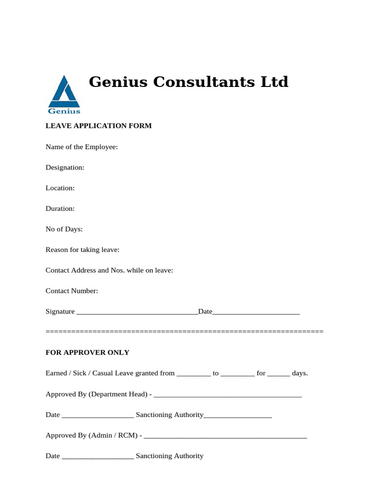 Genius Consultants Leave Application Form | PDF