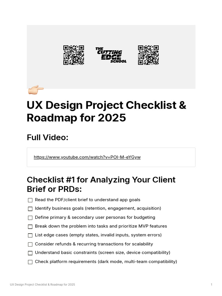 2025 UX Design Project Checklist | PDF | Computing | Software