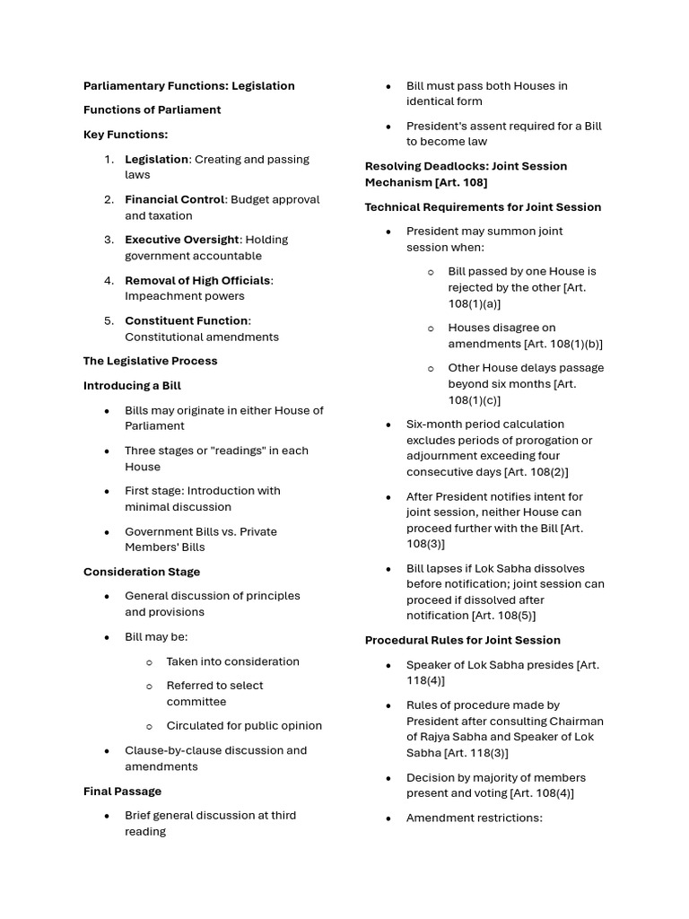 Parliamentary Functions and Legislation Process | PDF | Bill (Law ...