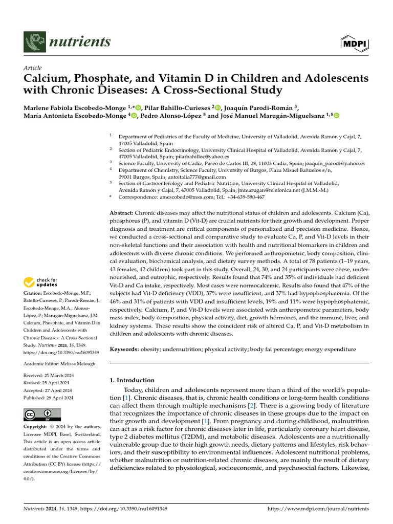 Calcium, Phosphate, and Vitamin D in Children and Adolescents With ...