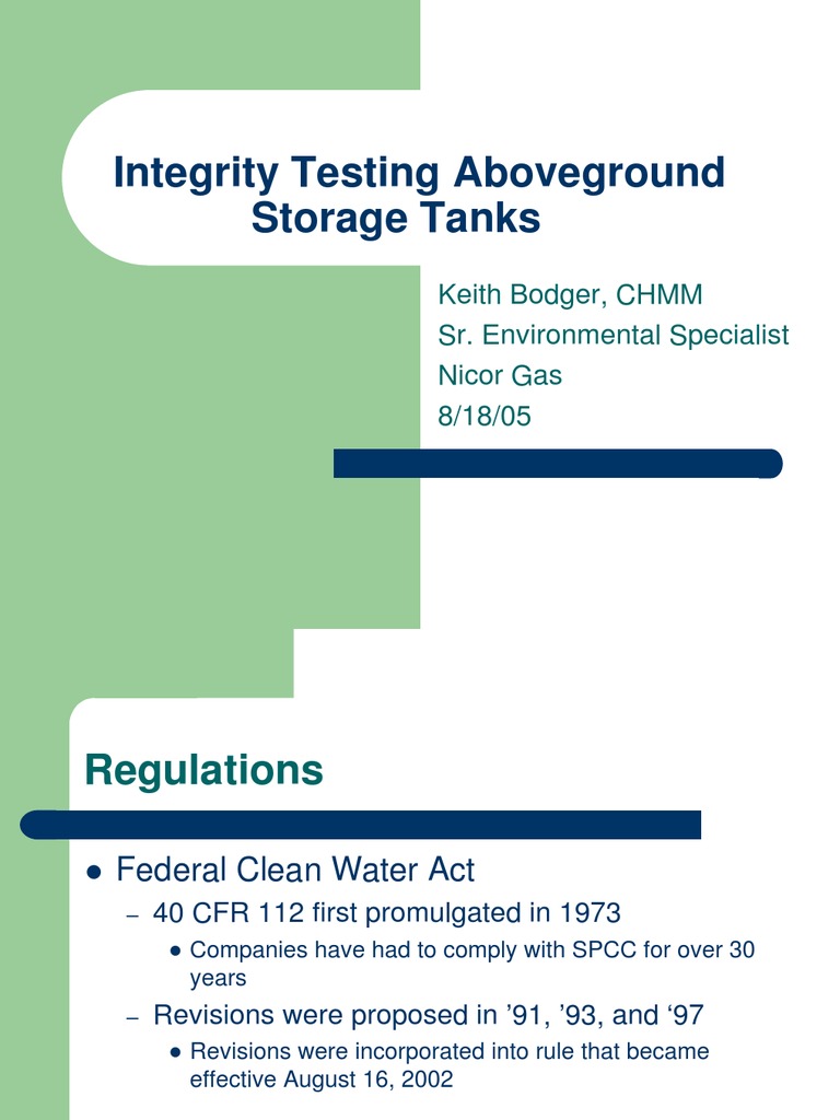Integrity Testing Above Ground Storage Tanks Flammability Corrosion