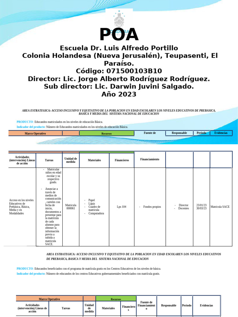Plan Operativo Anual Educativo 2023 | PDF | Maestros