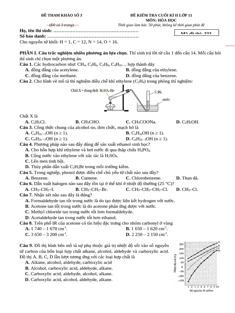ĐỀ 3 - KIỂM TRA CUỐI HỌC KÌ 2 MÔN HÓA HỌC 11 (FORM TT-7791) | PDF