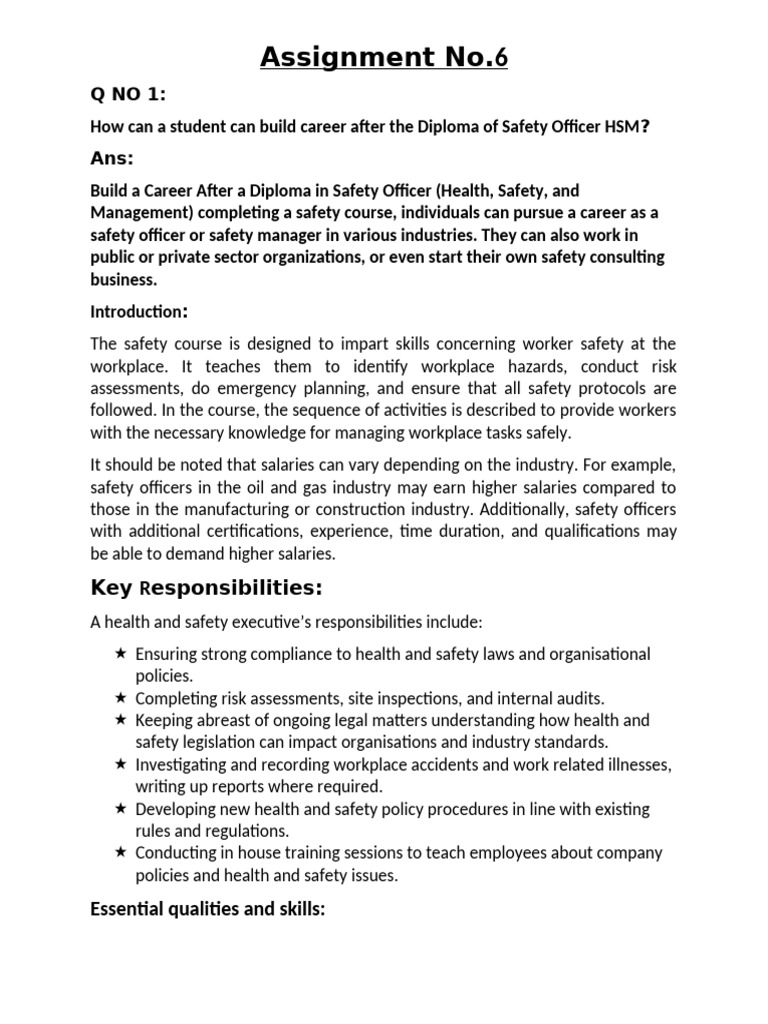 Gulshaan Ali Assignment No.06 | PDF | Occupational Safety And Health ...