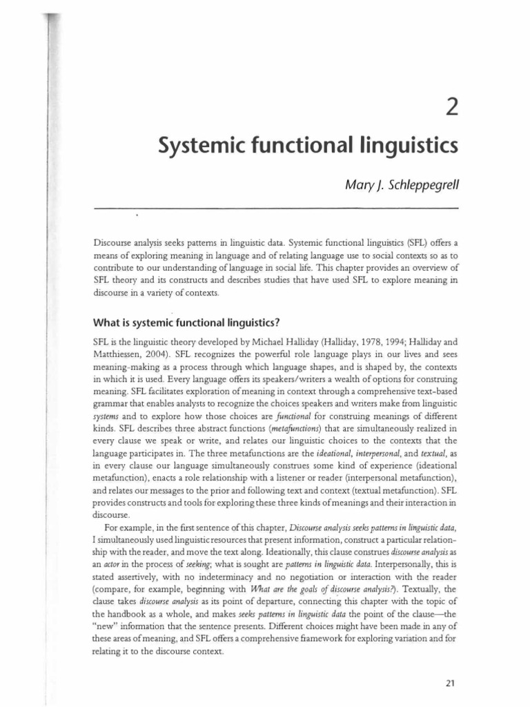 Overview of Systemic Functional Linguistics | PDF | Grammar | Linguistics