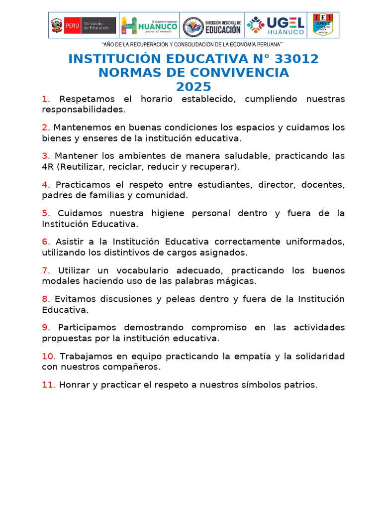 Normas de Convivencia Escolar 2025 | PDF
