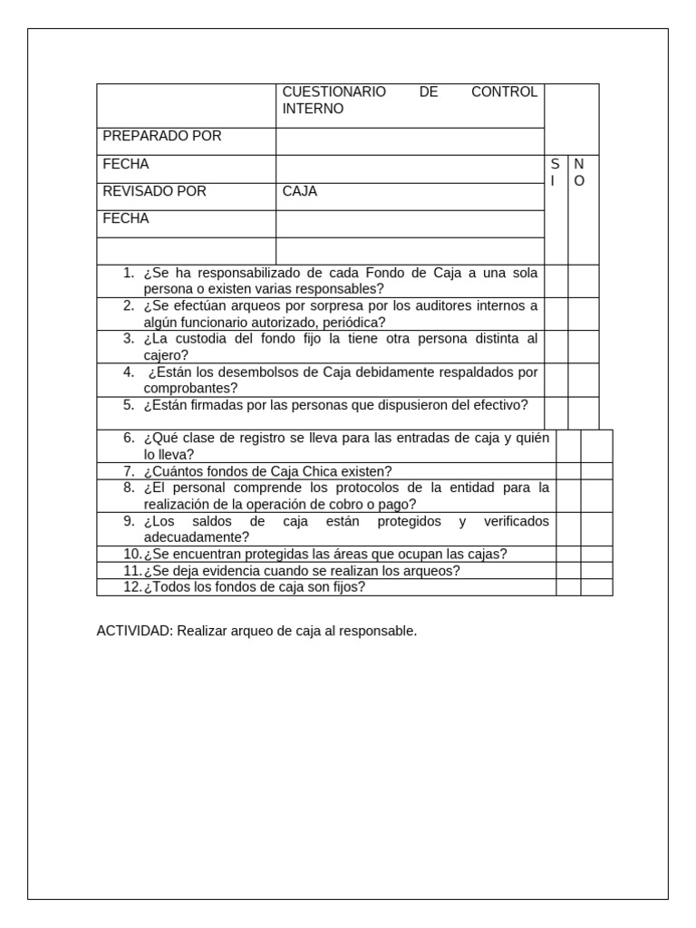 Cuestionario de Control Interno Financiero | PDF | Contabilidad | Cheque