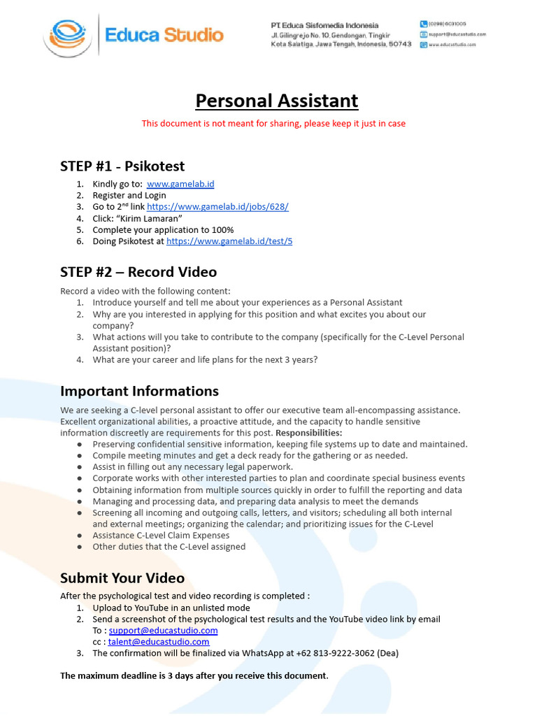 C-Level Personal Assistant Application Guide | PDF