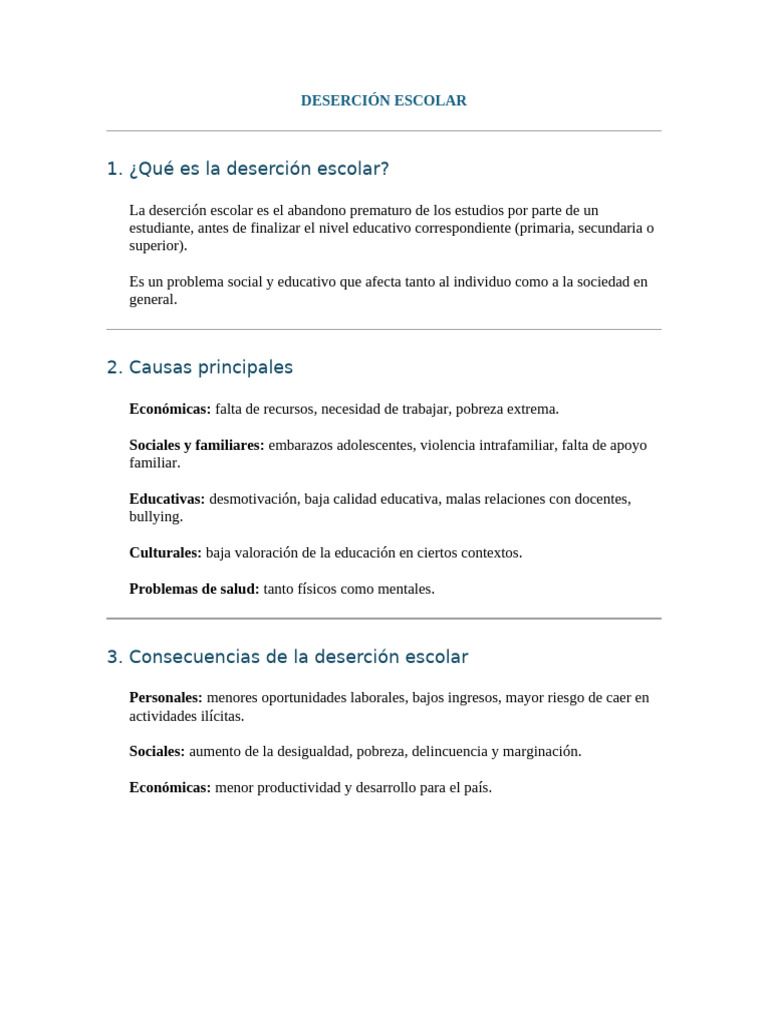 Causas y soluciones a la deserción escolar | PDF