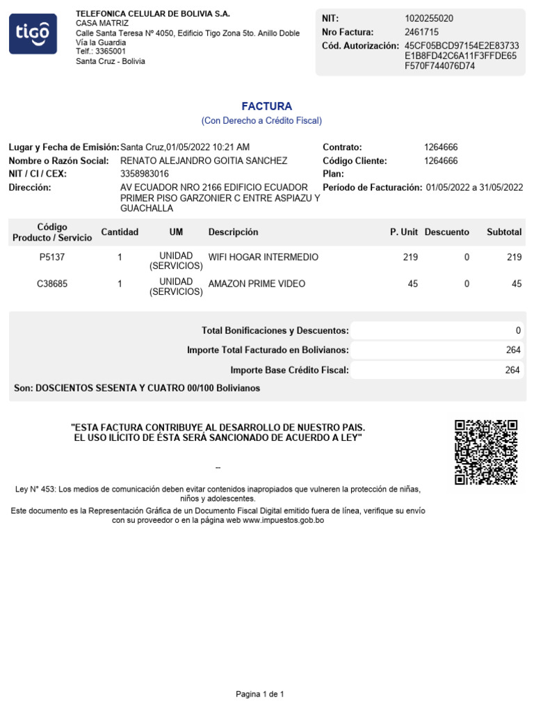 Tigo - Invoice 05.2022 | PDF