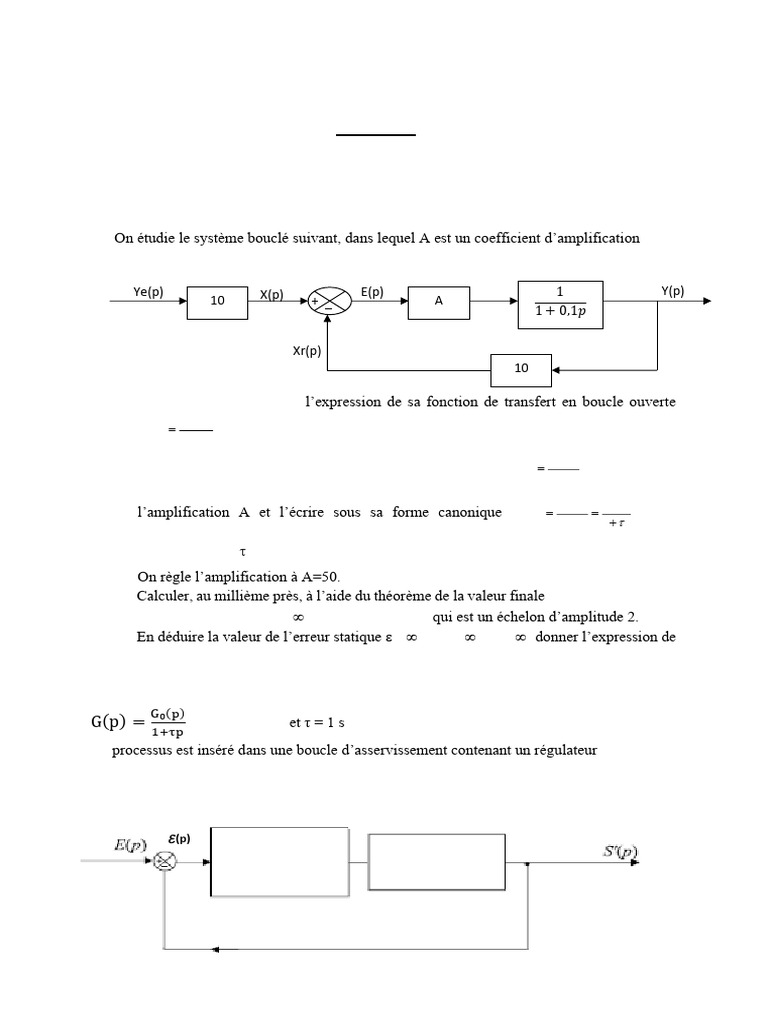 Théorème de la valeur finale en asservissement PDF Régulation — free download