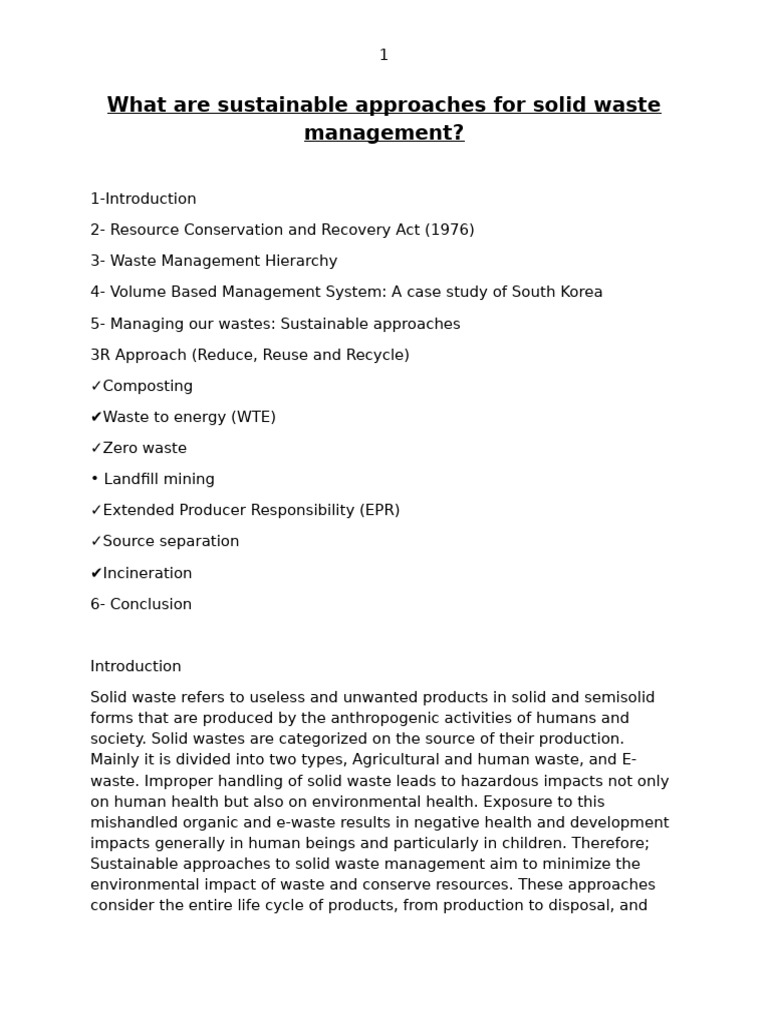 What Are Sustainable Approaches For Solid Waste Management | PDF ...