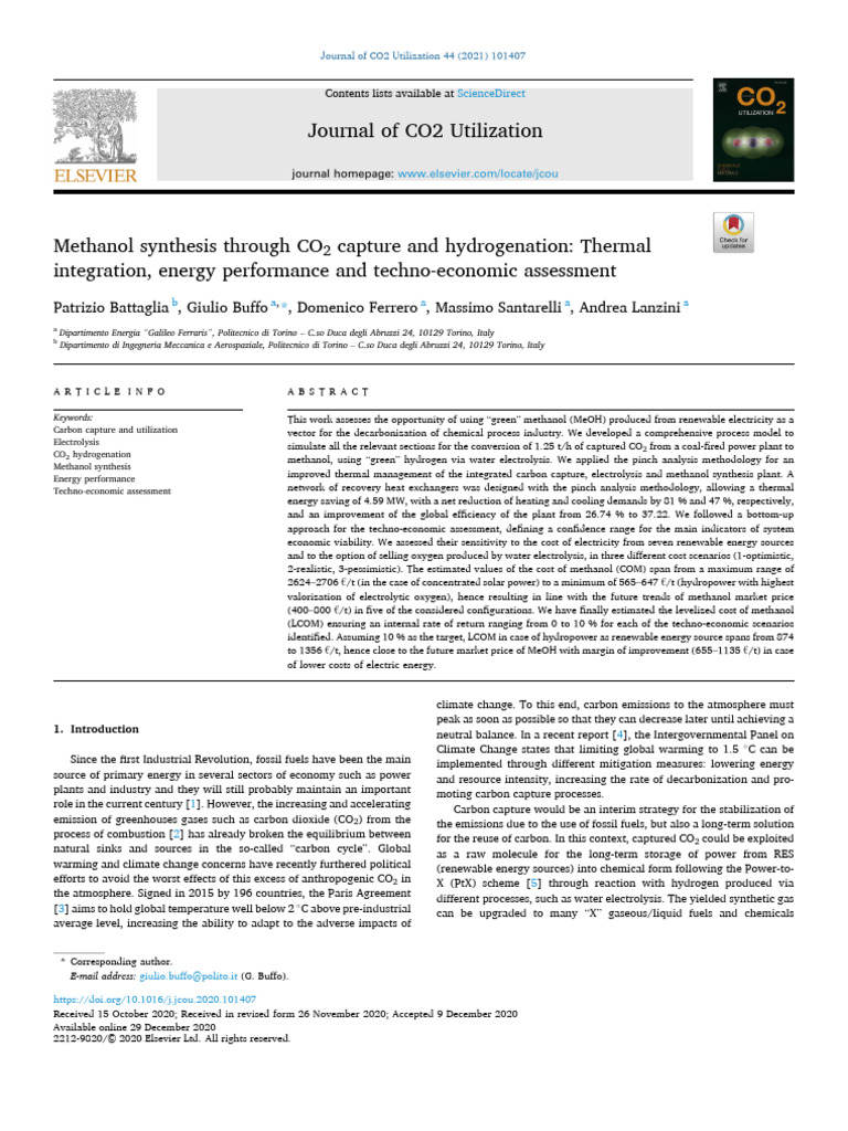 Methanol Synthesis Through CO2 Capture and Hydrogenation Thermal ...
