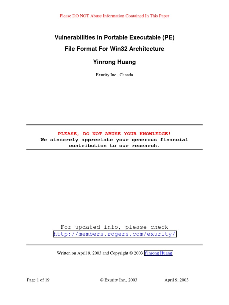 Vulnerabilities in Portable ExecutableVulnerabilities in Portable Executable