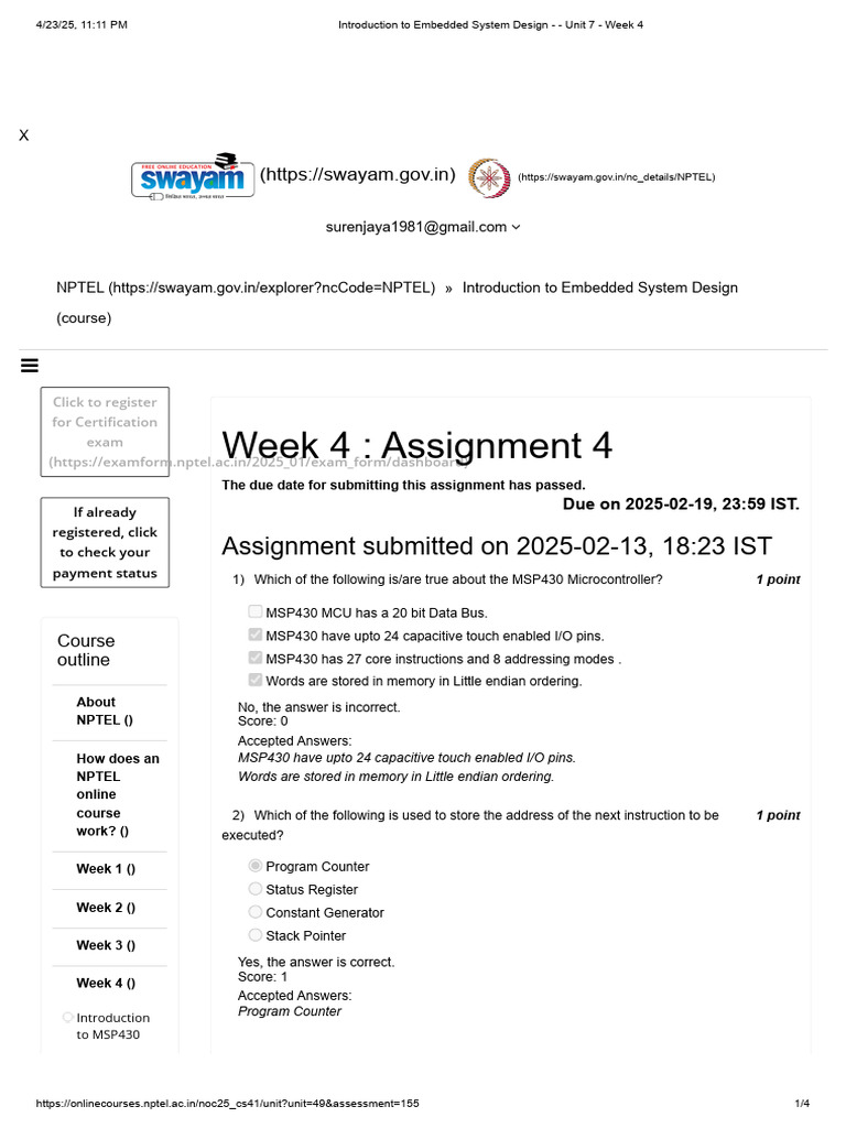 Introduction To Embedded System Design Unit 7 Week 4 Pdf