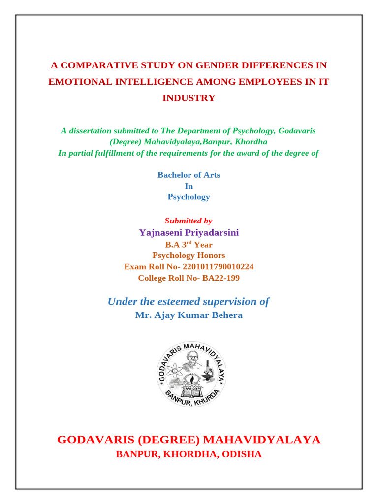 Gender Differences in Emotional Intelligence Among Employees in It ...