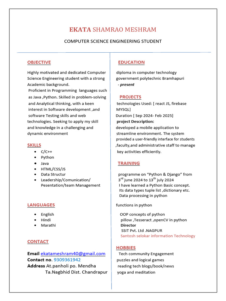 Computer Science Student Profile | PDF