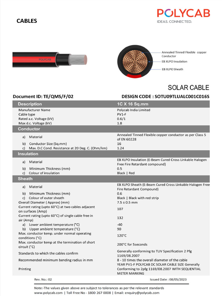 Solar-Cables 16SQMM 1 1500V-DC Tinned-Cu Flex Eb-Xlpo Na Na Na Eb-Xlpo ...