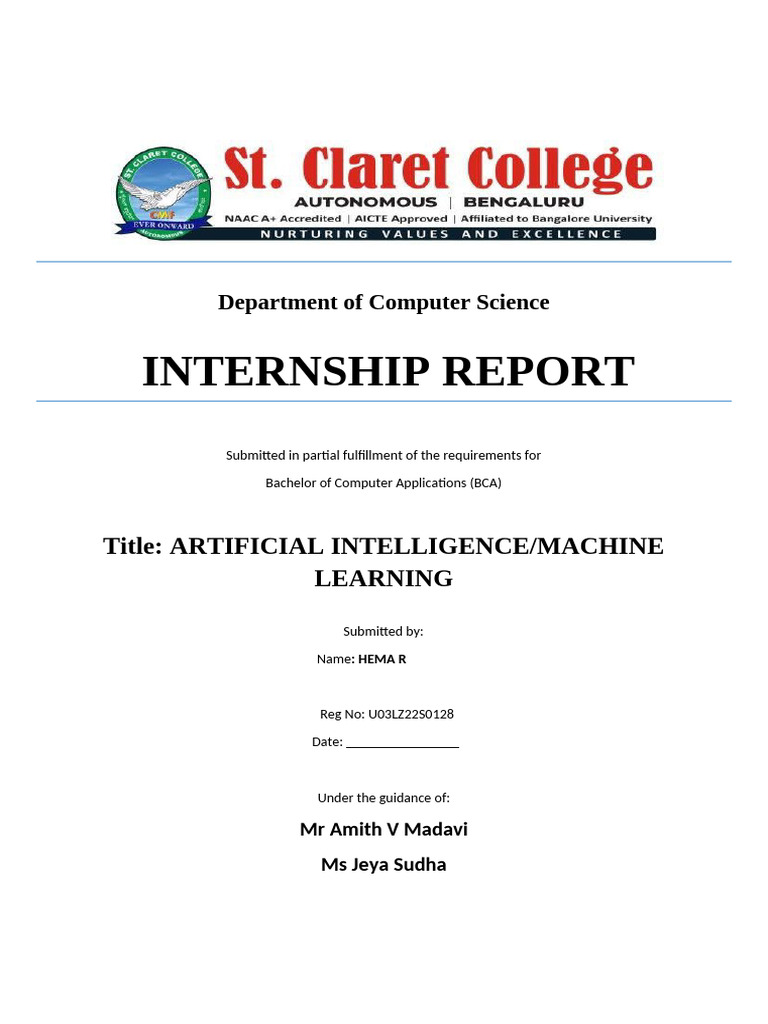 AI/ML Internship Report at AiROBOSOFT | PDF | Machine Learning ...