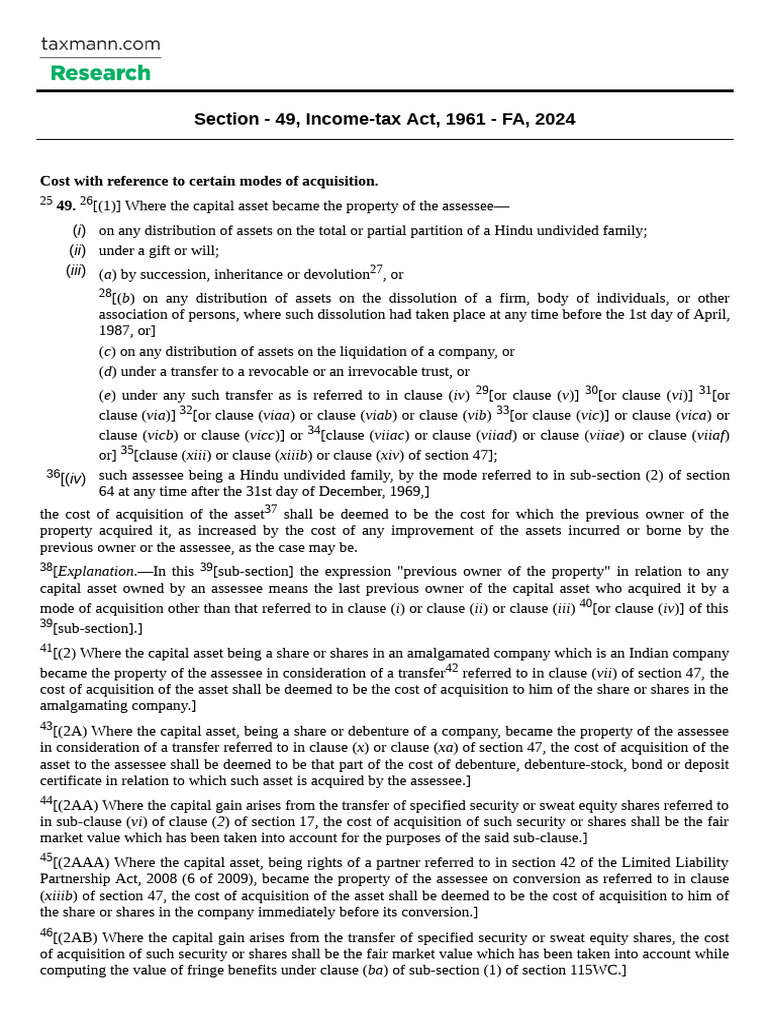 Section 49: Cost of Acquisition Rules | PDF | Mergers And Acquisitions ...