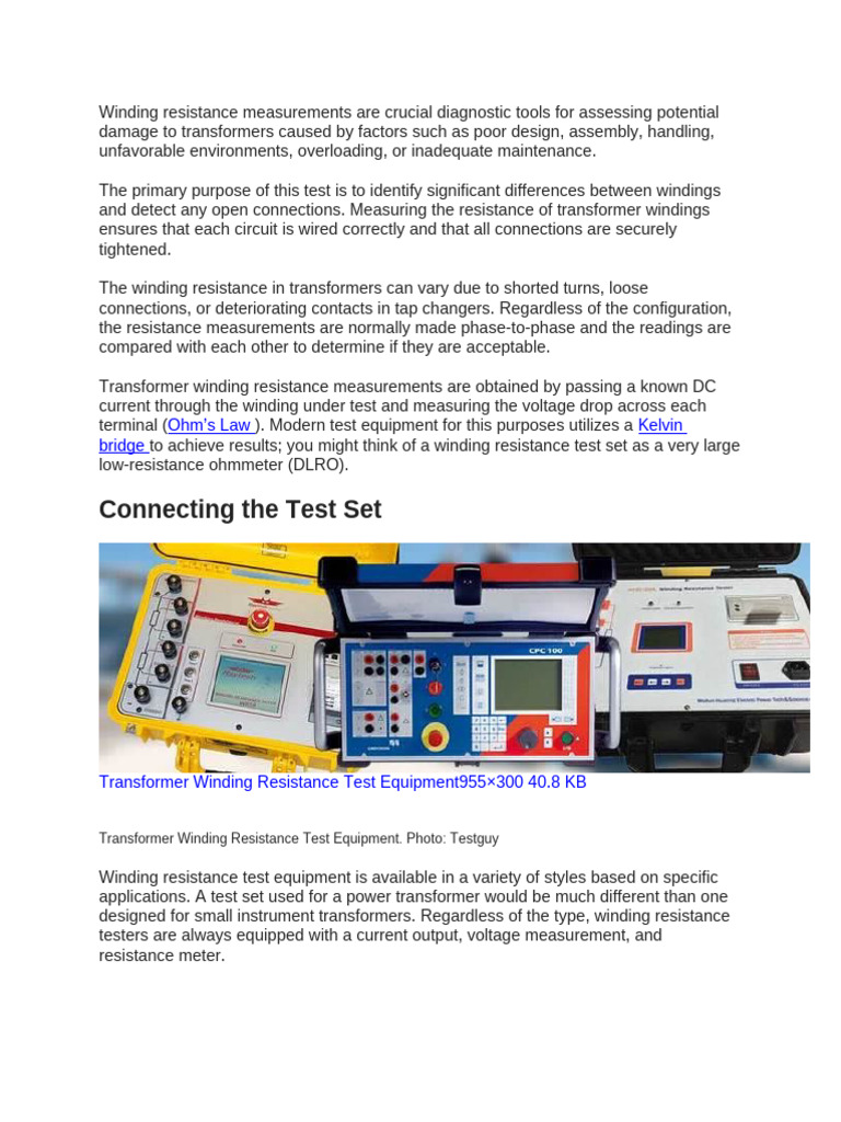 Transformer Winding Resistance Testing Guide | PDF | Transformer ...