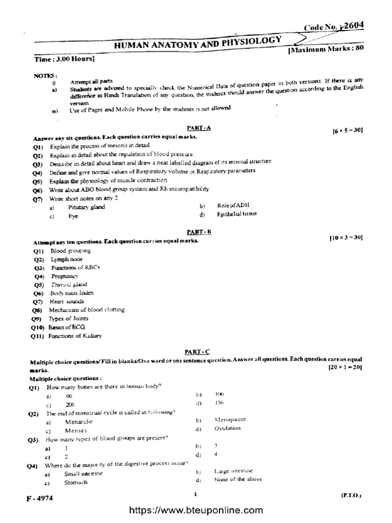 Dpharma 1 Year Human Anatomy and Physiology 2604 Jun 2024 | PDF