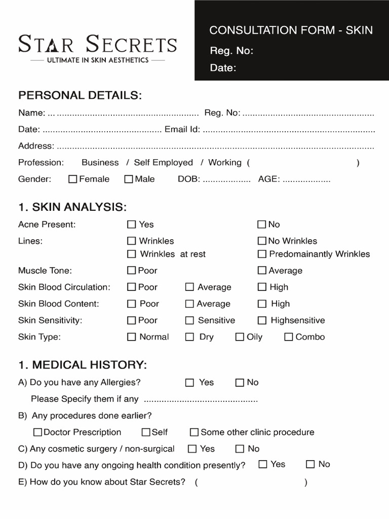Skin, Hair, and Slimming Consultation Form | PDF