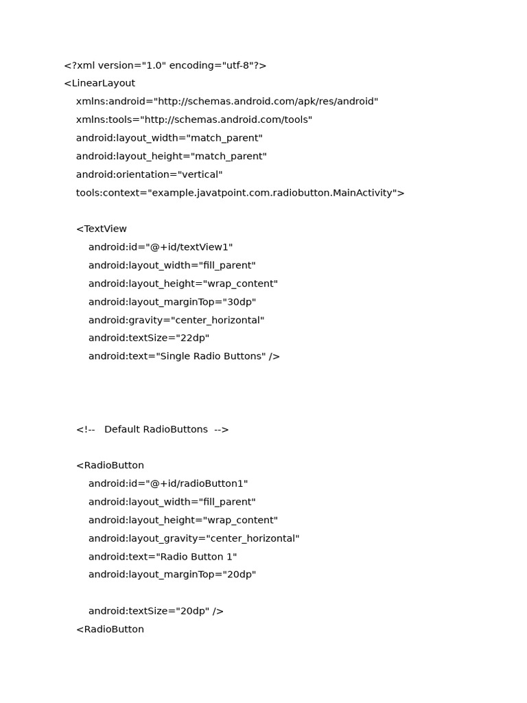 Android Radio Button Example Code | PDF | Mobile Software | Computing