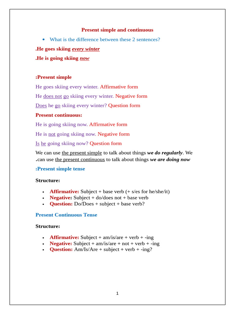 Present Simple vs Continuous Tenses | PDF