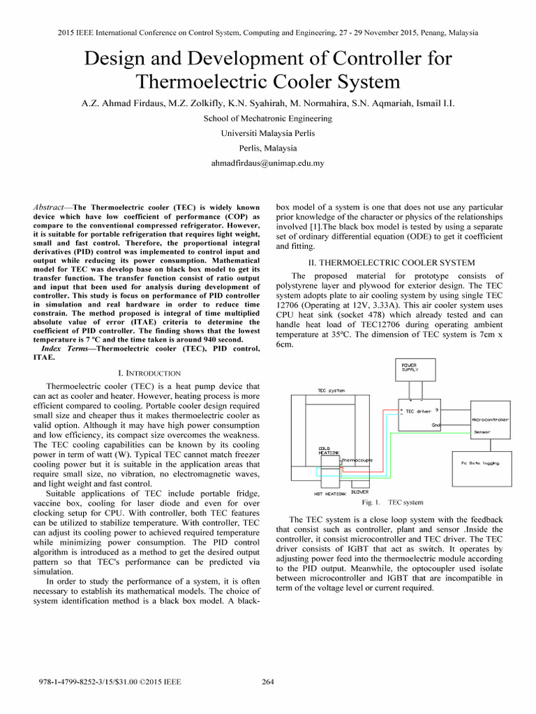 Design and Development of Controller For Thermoelectric Cooler System ...