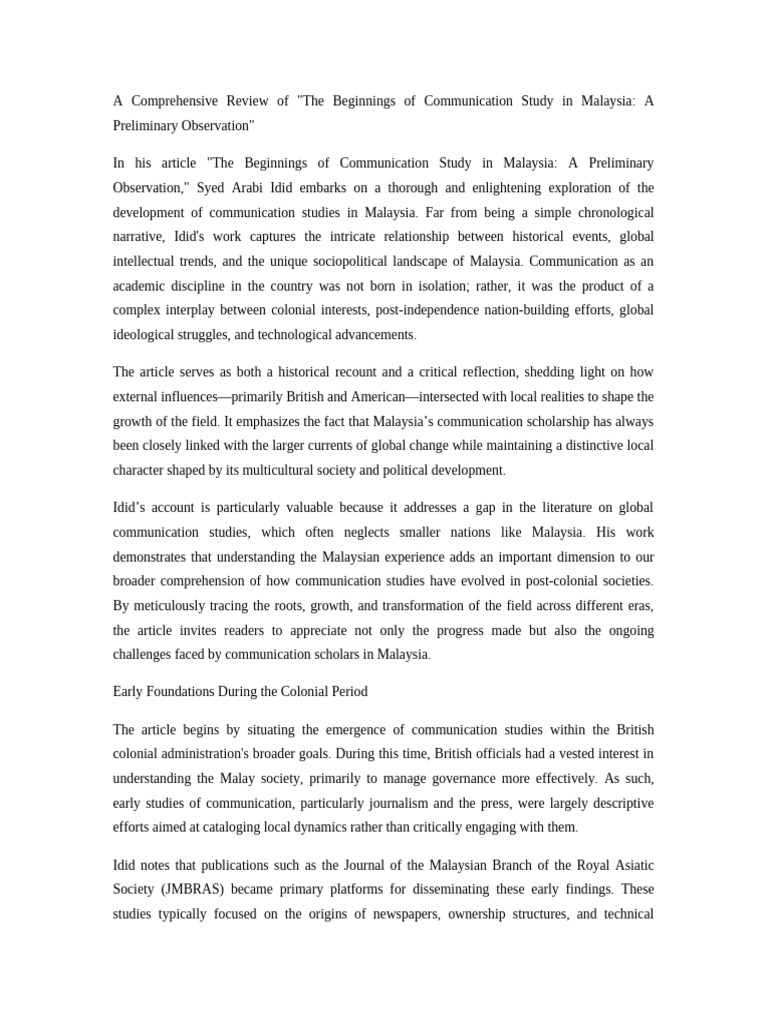 Communication Studies in Malaysia: A Review | PDF | Malaysia ...