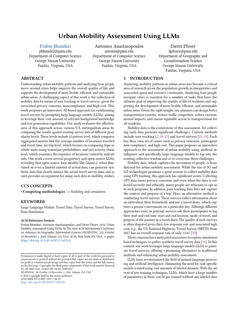 Urban Mobility via LLMs: A New Approach | PDF | Markov Chain | Applied ...
