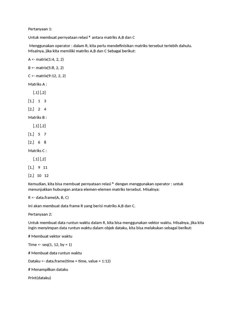 Panduan Membuat Matriks dan Data Runtun Waktu di R | PDF