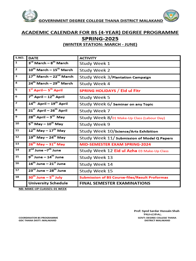 SPRING 2025 Calendar | PDF