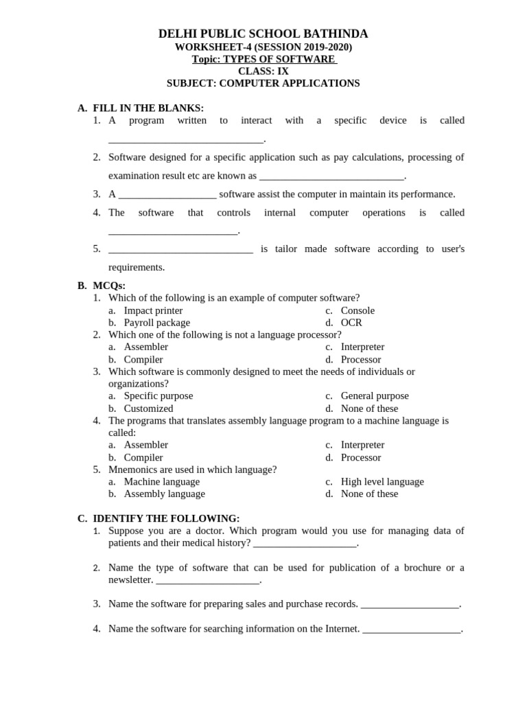 9- Worksheet-4 Types of Software | PDF