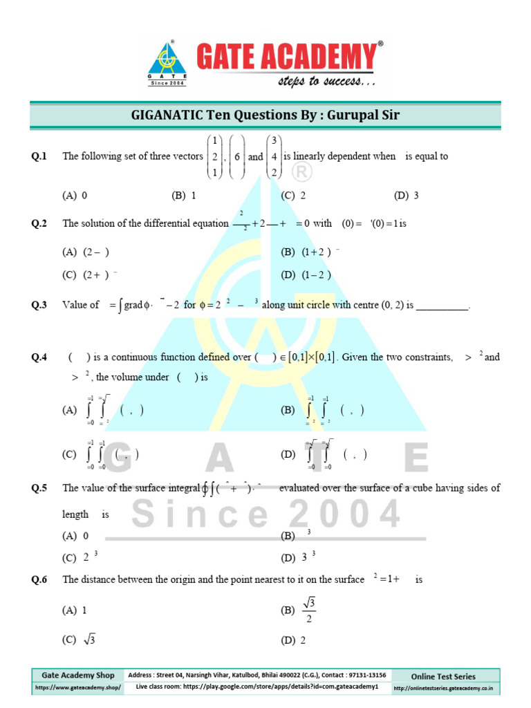 GATE Academy Mathematics Questions | PDF | Calculus | Linear Algebra