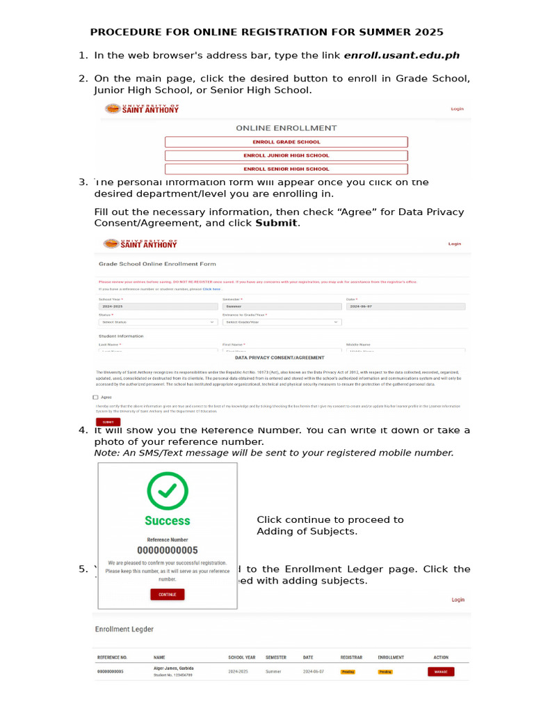Procedure For Online Registration For NEW STUDENTS | PDF
