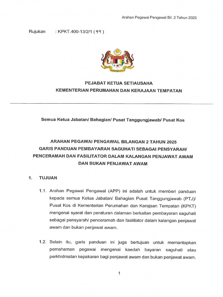 Arahan Pegawai Pengawal Bil.2 Tahun 2025 Garis Panduan Saguhati ...