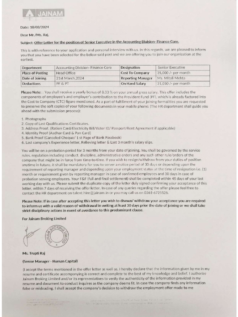 Offer Letter | PDF