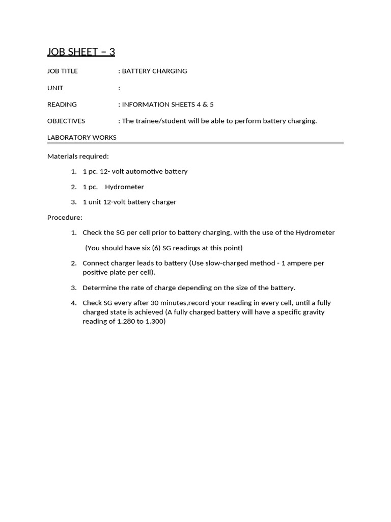 Battery Charging Procedure Guide | PDF