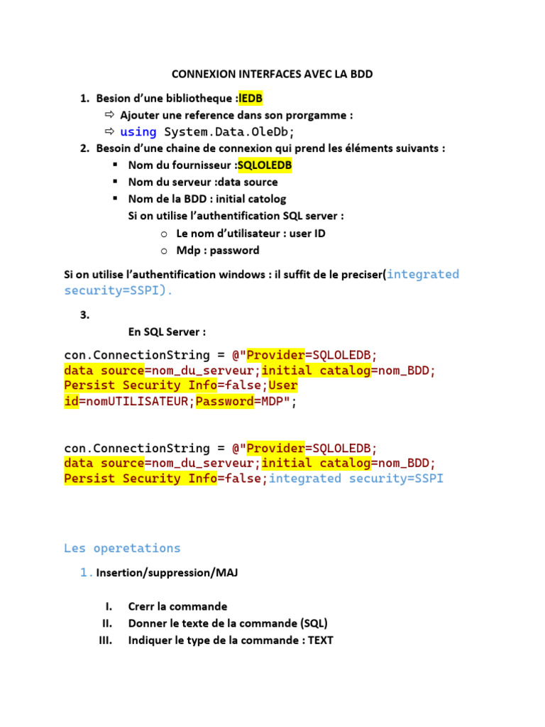 Connexion BDD et opérations SQL en C# | PDF | Données informatiques ...