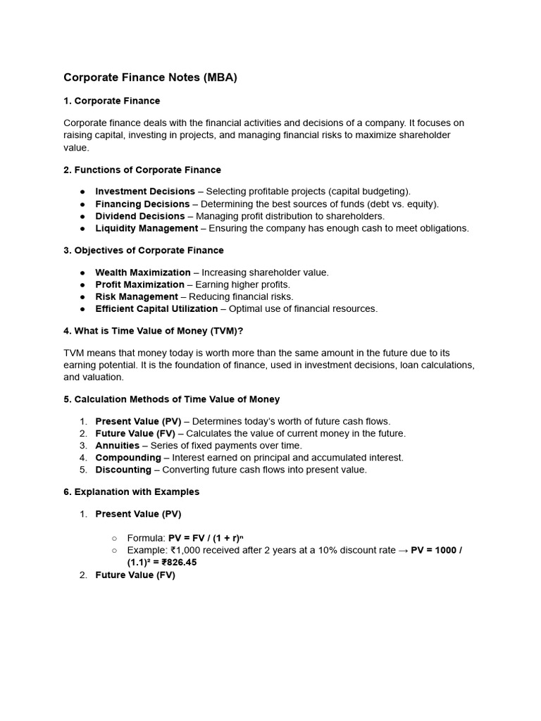Corporate Finance Summaries Notes MG | PDF | Time Value Of Money ...