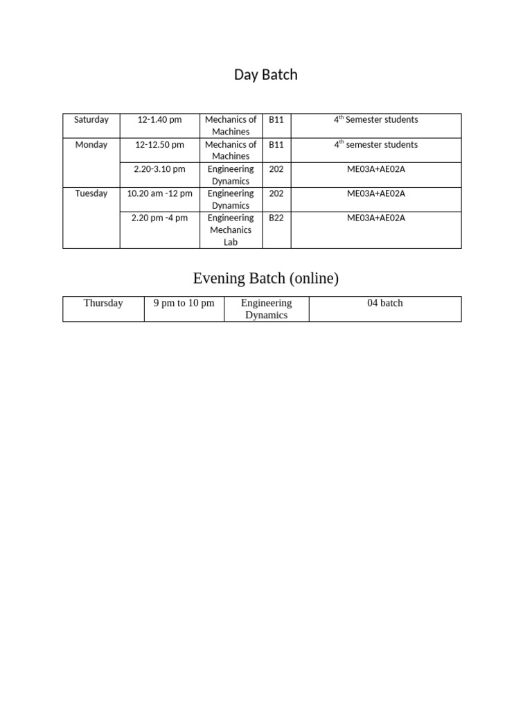Spring Class Routine | PDF