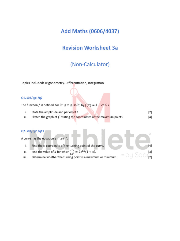 Revision Worksheet 3a | PDF | Differential Geometry | Mathematical Objects