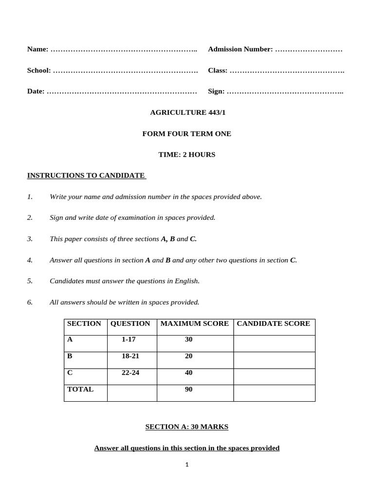 KCSE Agriculture Paper 1 2025 Exam | PDF | Agricultural Science | Food ...